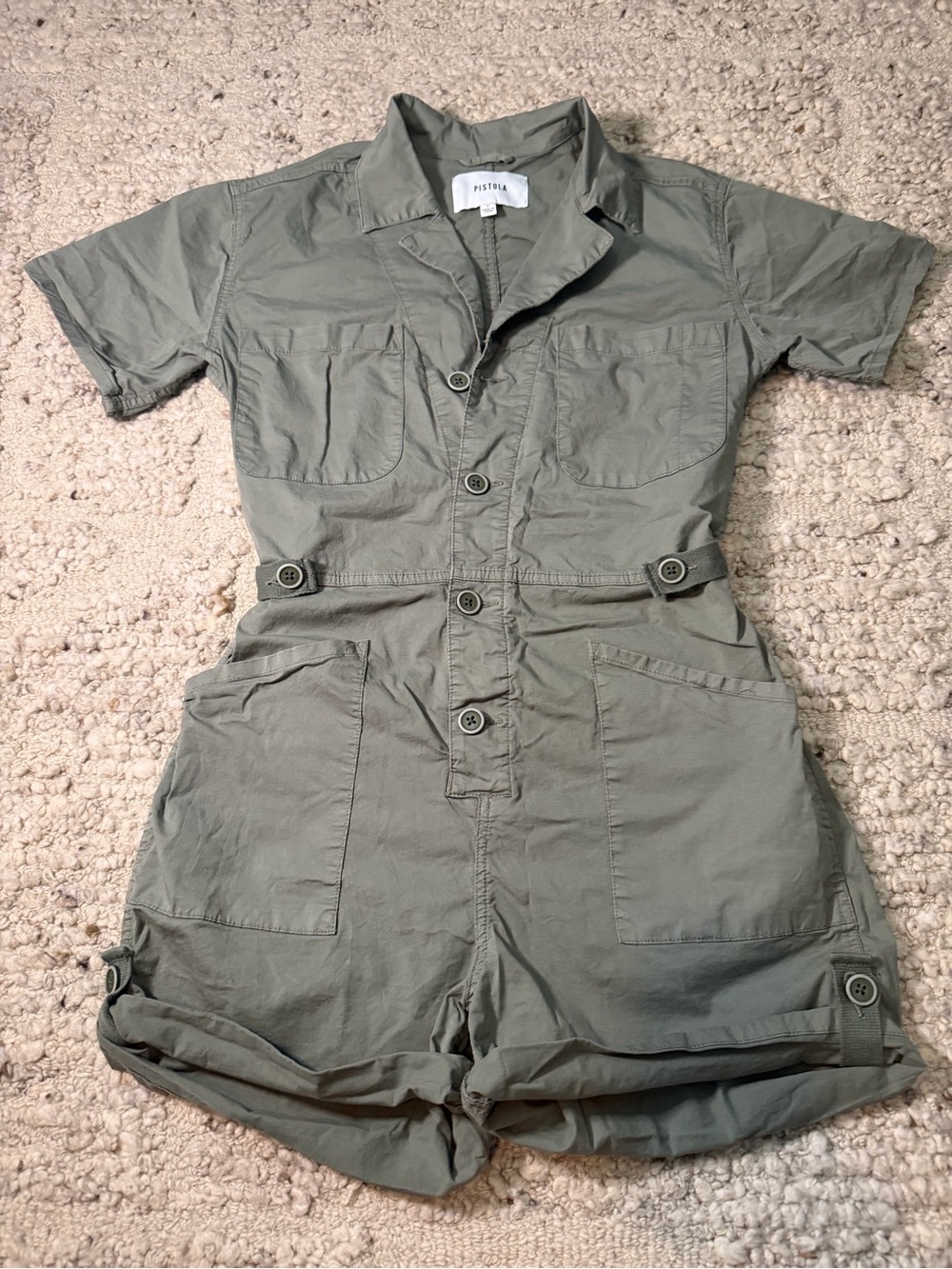 pistola Olive Green Short Sleeve Utility Romper